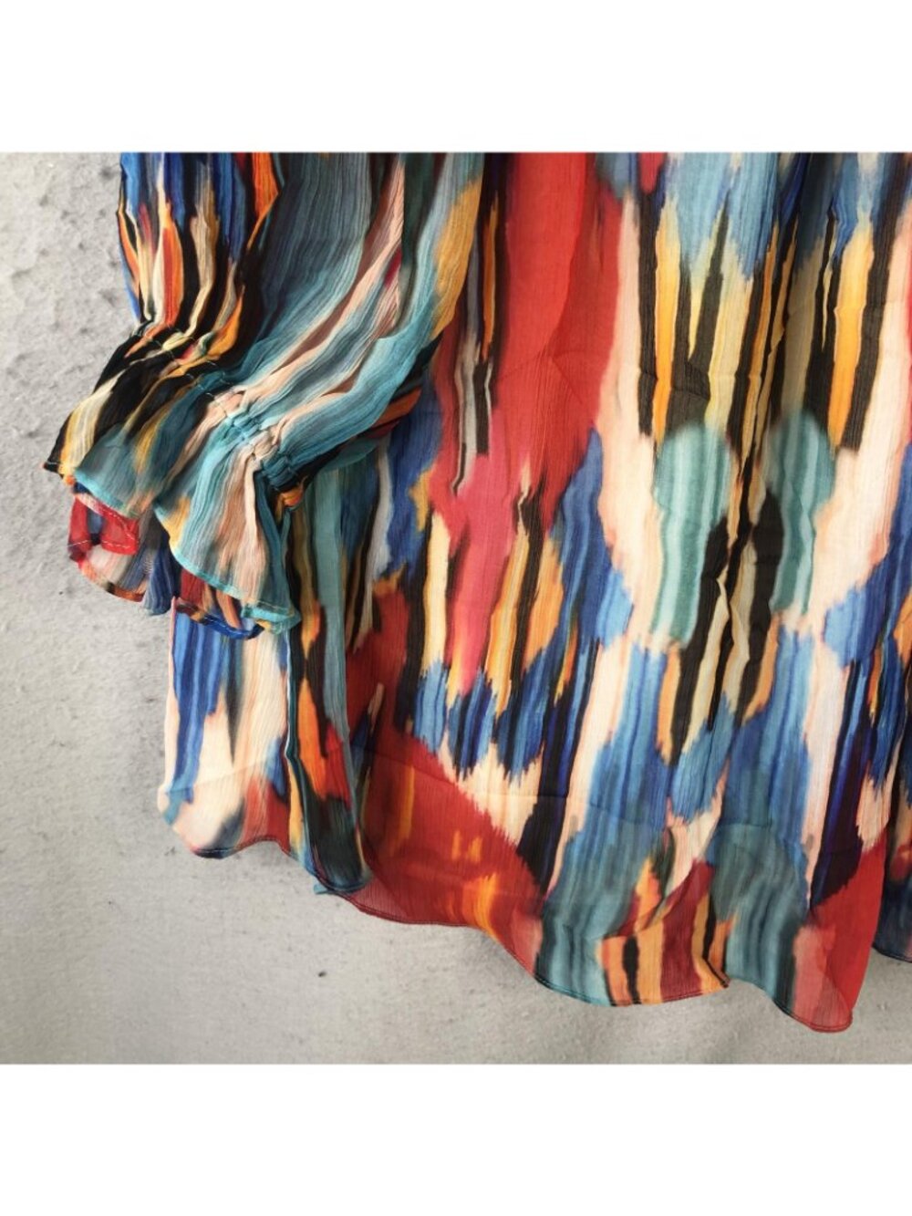 Vintage Collection Tunic Top Womens L Multicolor Abstract Ruffle Chiffon Boho - Picture 7 of 16